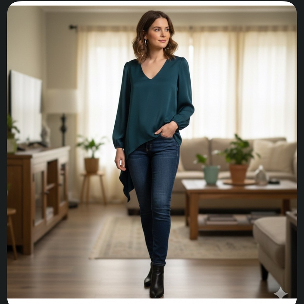 BCBGMaxAzria Teal Asymmetrical Blouse